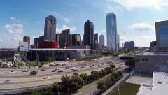 Dallas Skyline aerial w/hwy traffic and Park
