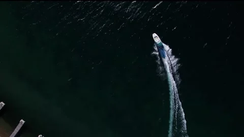 039  The boat is sailing on the Baikal Stock Footage 166344386