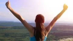 Young Active Successful Woman Raising Hands Nature Success