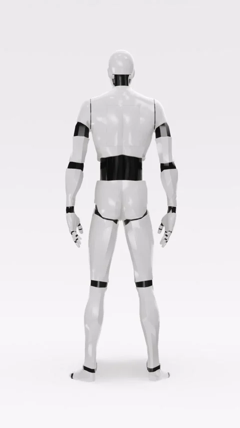 04 Full -body humanoid robot turning in loop on white background in vertical Stock Footage 243531757