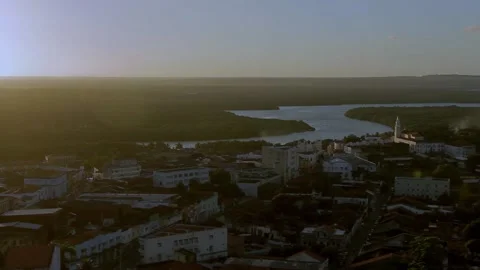 04 PANORAMIC FROM LEFT TO RIGHT WITH AN AERIAL VIEW OF THE SANHAUA RIVER IN  Stock Footage 151546036