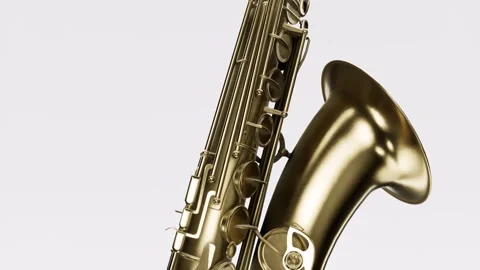 04 saxophon isolated in white background with detailed approach and on loop Stock Footage 243533888