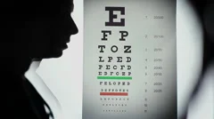 Ophthalmologist performing eye examination, taking vision test