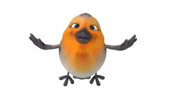 3D orange robin flying