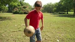 3of18 Boy, child, kid playing soccer, football in park, ball