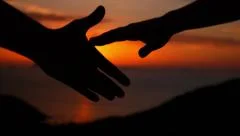 Couple in Love Holding Hands at Sunset. Slow Motion.
