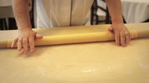 0419 Rolling dough to make italian pasta Stock Footage 40633347