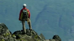 Glacial Ice Snow Aerial Male Climber Hiking Success Alaska Travel 4K RED EPIC