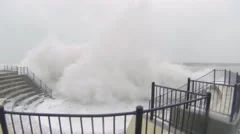 Huge Hurricane Waves Crash Over Sea Wall