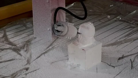 043 production of a 3d model of the head made of foam on a five-axis cnc mac Stock Footage 154897430