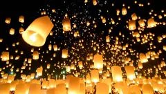 Many Sky Lanterns Floating In Yee Peng Lanna International Of ChiangMai Thailand