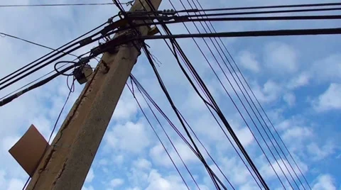 0448 Power Lines and Cloudy Sky Stock Footage 33576461