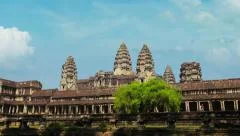 right to left flyby of angkor wat in time-lapse