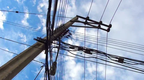 0452 Power Lines and Cloudy Sky Stock Footage 33577510