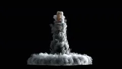 4K Rocket launch or Takeoff smoke texture isolated on black background