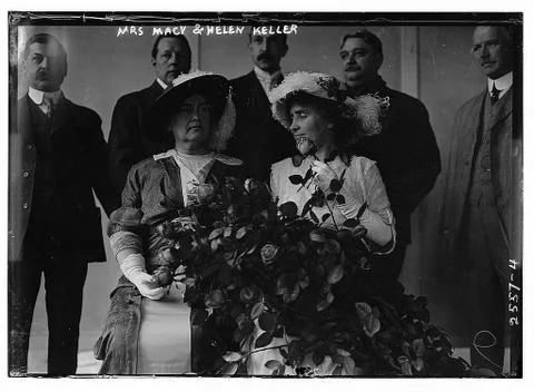 Bain News Service,, publisher.Mrs. Macy Helen Keller[1913 April 7]1 negative : glass ; 5 x 7 in. or smaller.Notes: Title from data provided by the Bain News Service on the negative. Date from similar Bain negative: LC-B2-2656-15.1Photo shows Helen Keller (1880-1968) with her teacher Anne Sullivan Macy (1866-1936) accepting presentation of roses at the International Flower Show, New York City, April 7, 1913. (Source: Flickr Commons project, 2008 and New York Times, April 8, 1913)Forms part of: George Grantham Bain Collection (Library of Congress).Format: Glass negatives.Rights Info: No known restrictions on publication.Repository: Library of Congress, Prints and Photographs Division, Washington, D.C. 20540 USA, [link]http: hdl.loc.gov loc.pnp pp.print hdl.loc.gov loc.pnp pp.print[ link]General information about the Bain Collection is available at [link]http: hdl.loc.gov loc.pnp pp.ggbain hdl.loc.gov loc.pnp pp.ggbain[ link]Higher resolution image is available (Persistent URL): [link]http: hdl.loc.gov loc.pnp ggbain.11875 hdl.loc.gov loc.pnp ggbain.11875[ link]Call Number: LC-B2- 2557-4Source: [link]https: www.flickr.com photos library_of_congress The Library of Congress[ link] xkwx Flower Service Title 2656 Forms ggbain Helen Keller Anne Higher Photographs Anne Sullivan Macy suits Glass York Helen News presentation Commons amp Show Sullivan Hats 2557 Washington gloves George Bain available smaller deaf Source New provided Grantham rel print shows Info Rights men Times 1936 Annie teacher Blind restrictions about Repository negatives image Annie Sullivan Macy Flickr loc from publication her negative Collection suit Date publisher pnp glass part 1866 known 1913 women Prints Number Library General project Library of Congress New York hdl similar City USA Congress Call 20540 International Division 1968 Grand Central Palace roses 11875 information Mrs April flower show accepting data 1880 Keller 2008 r