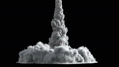 4K Rocket launch or Takeoff smoke and fire texture isolated on black background