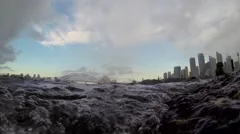 Waves submerge Sydney city at water level