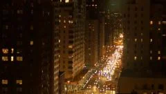 new york city at night. urban street scenery. traffic lights. aerial view