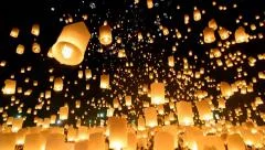 Many Sky Lanterns Floating In Yee Peng Lanna International Of ChiangMai Thailand