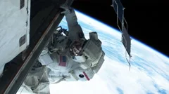Astronaut Walk Working on International Space Station