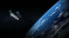 Spatial satellite around the earth planet in outer space