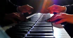 4K Talented Pianist plays Grand Piano on Stage, Film-like Cinematic Lighting