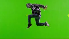 Professional  Hip Hop break dance. Dancing on Green screen. Slow Motion.