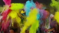 Colorful holi. Beautiful Youth. Holi festival of colorful kicks. Slow Motion.