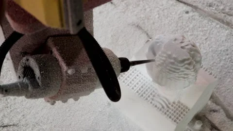 048 production of a 3d model of the head made of foam on a five-axis cnc mac Stock Footage 154897470