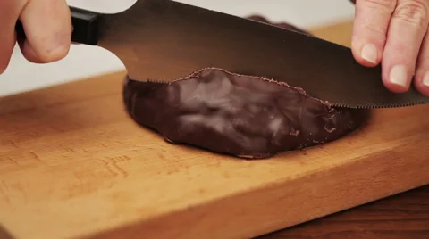 0482 Slicing a chocolate cake Stock Footage 42852965
