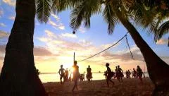 People playing volleyball at tropical beach. Boracay, Philippines