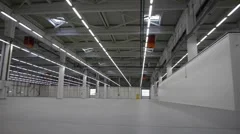 Flying through the big empty warehouse.