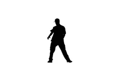 Young man dancing hip hop kramp on white background, silhouette