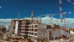 big construction site with cranes panorama,post dolly timelapse