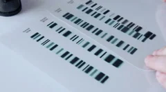 Forensic scientist compares DNA profiles, zoom in