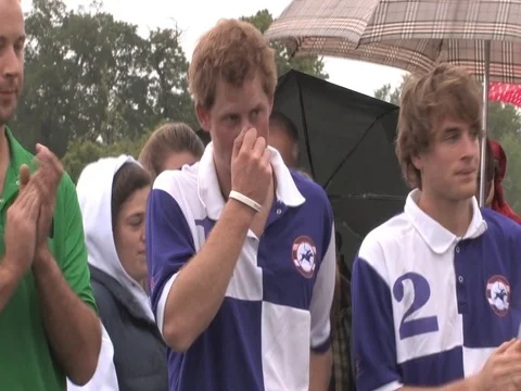 05-06-2011 Prince Harry receives his trophy after a polo match. Video stock 103210068