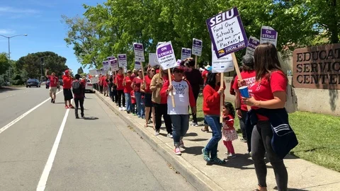 05 22 19 4K HD Video Teacher Strike Picket line 02 Stock Footage 117573923
