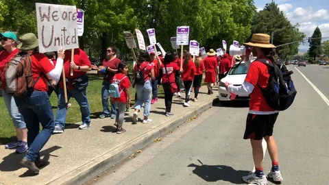 05 22 19 4K HD Video Teacher Strike Picket line 03 Stock Footage 117576880