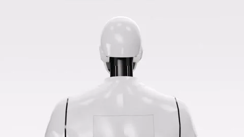 05 half -body humanoid robot turning in loop on white background Stock Footage 243531745