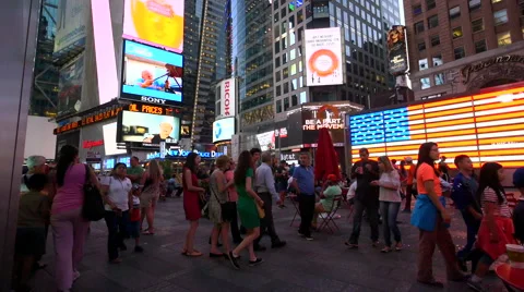 0513 Crowd of tourists in Times Square in summer time Stock Footage 43107739