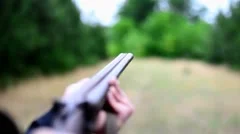 Hunter leads the gun for aiming. Focus on the front sight