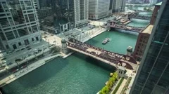 Time laps, River in Chicago and boats view in up