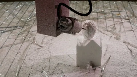 052 production of a 3d model of the head made of foam on a five-axis cnc mac Stock Footage 154897528