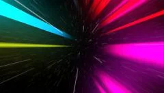 Psychedelic hyperspace flying through star field with colored streaks in 4k