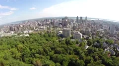 Aerial view down town Montreal and St Lawrence River, Quebec, Canada