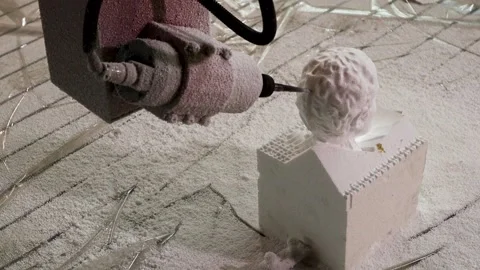 053 production of a 3d model of the head made of foam on a five-axis cnc mac Stock Footage 154897572