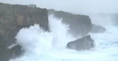 Huge Hurricane Waves Crash Into Rocks Cliffs