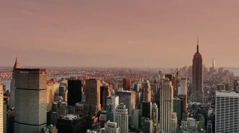 0541 UHD Aerial View of New York at Dusk Stock Footage 43216070