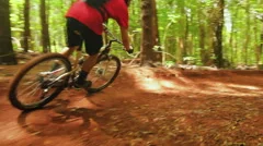 Mountain Biking Forest Trail. Outdoor Sports Healthy Lifestyle. Young Fit Man